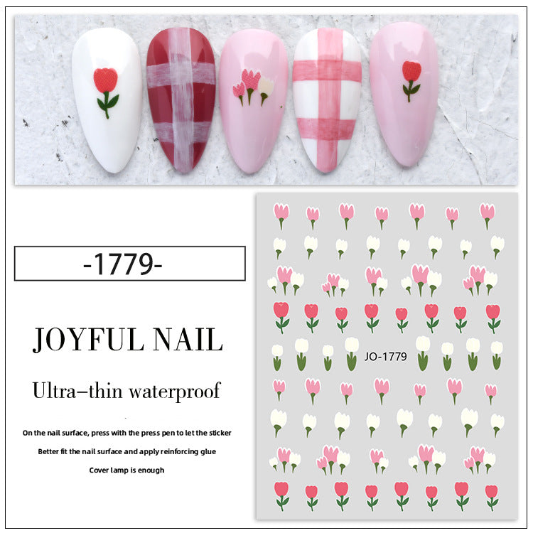 Flower Nail Adhesive Stickers Tulip Floral Nail Decals for Nail Art