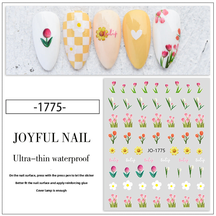 Flower Nail Adhesive Stickers Tulip Floral Nail Decals for Nail Art