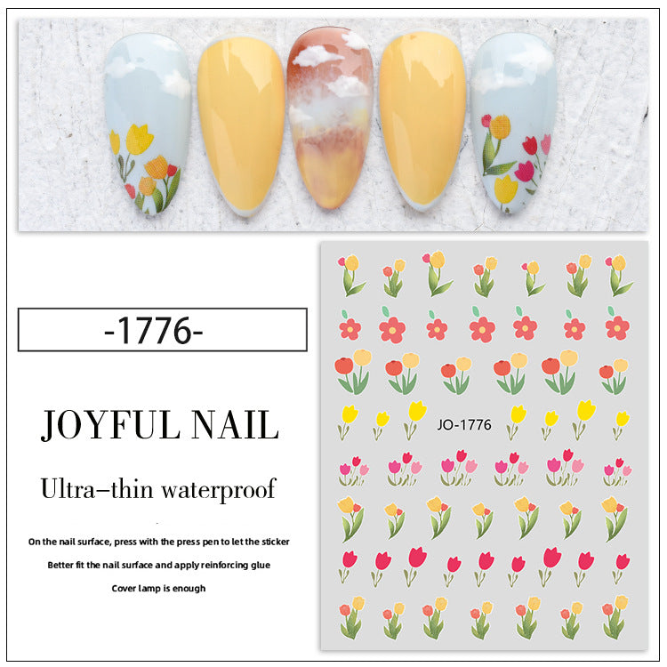 Flower Nail Adhesive Stickers Tulip Floral Nail Decals for Nail Art