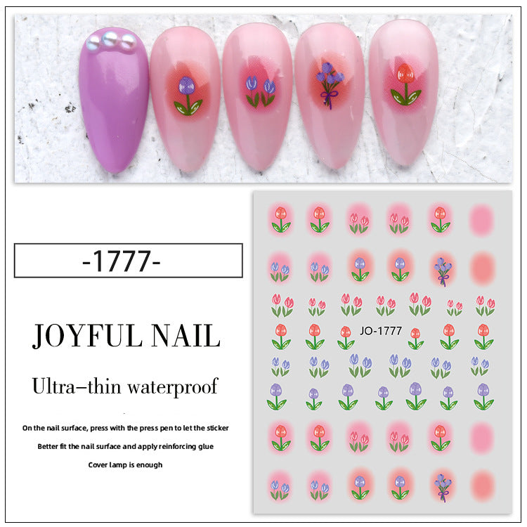 Flower Nail Adhesive Stickers Tulip Floral Nail Decals for Nail Art