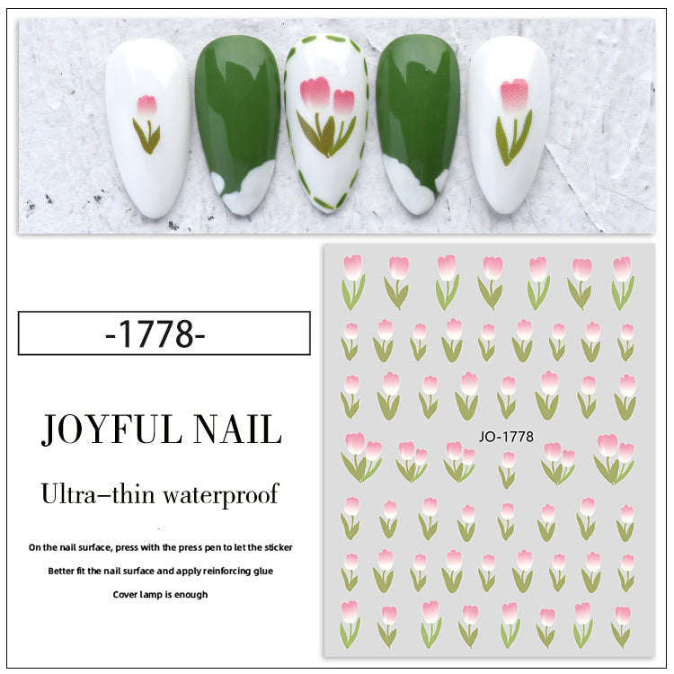 Flower Nail Adhesive Stickers Tulip Floral Nail Decals for Nail Art