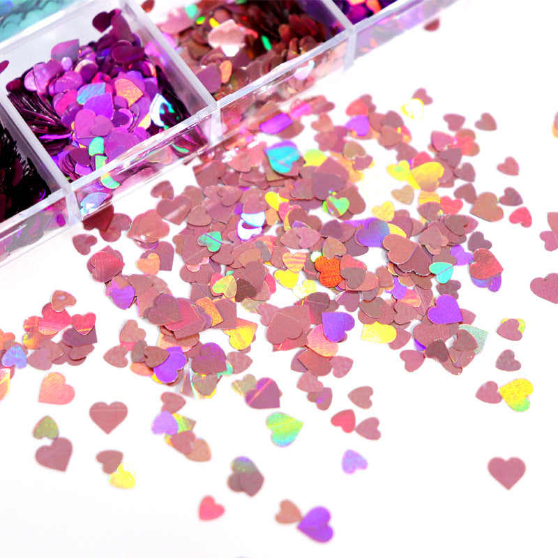 12 Grid Laser Heart Sequin Glitter Nail Ornament