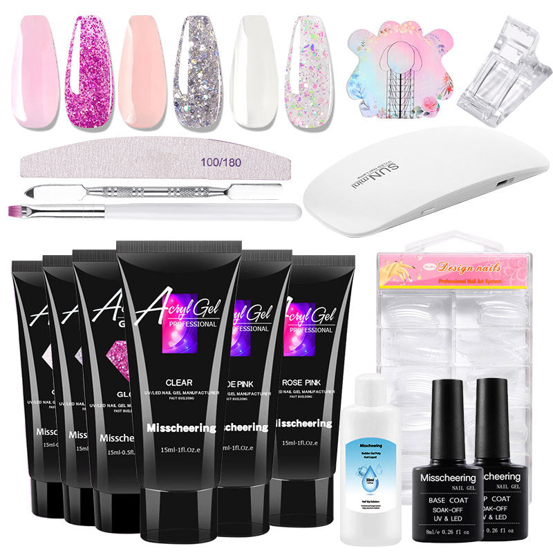 6 Color Poly Nail Gel Extension Kit Sequins Glitter Nail Kit Builder Gel