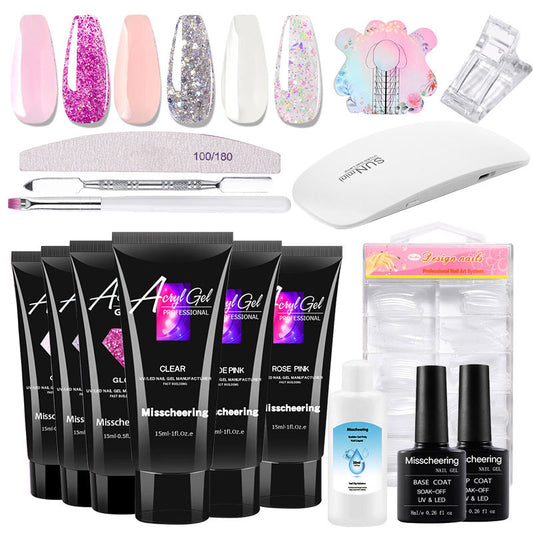 6 Color Poly Nail Gel Extension Kit Sequins Glitter Nail Kit Builder Gel