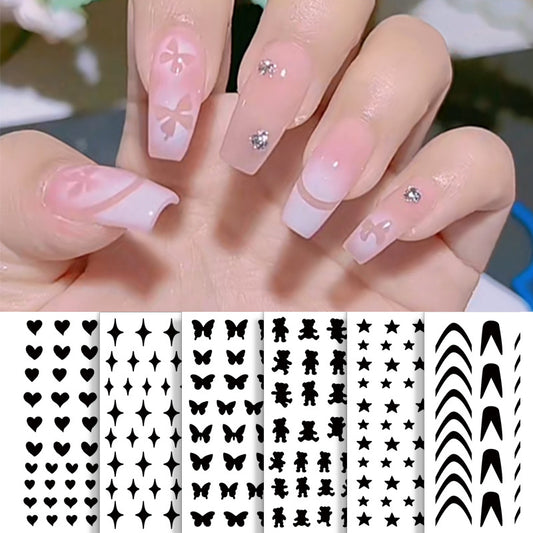 6pcs Hollow Nail Stickers Nail Stencils for Nail Art Butterfly Heart Star Sticker