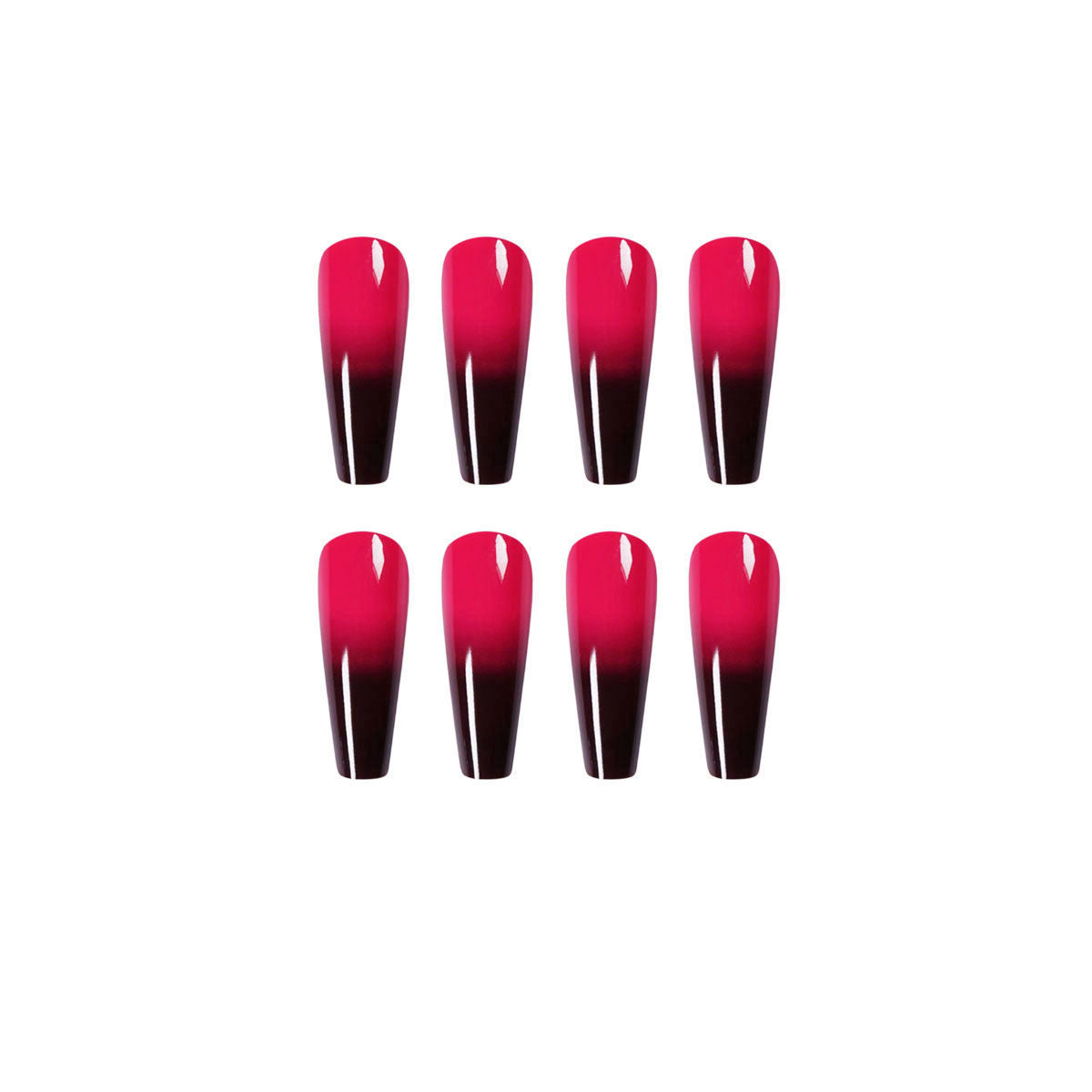 #7 Raspberry Purple Black Gradient Color Extra Length Coffin Shape Fake Nail Tips Easy Maincure