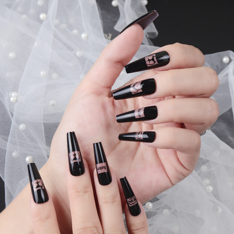 Black Press On Nail Gel Nail Kit Long Length Coffin Nail Art Tips