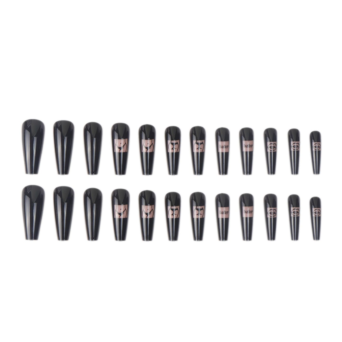 Black Press On Nail Gel Nail Kit Long Length Coffin Nail Art Tips