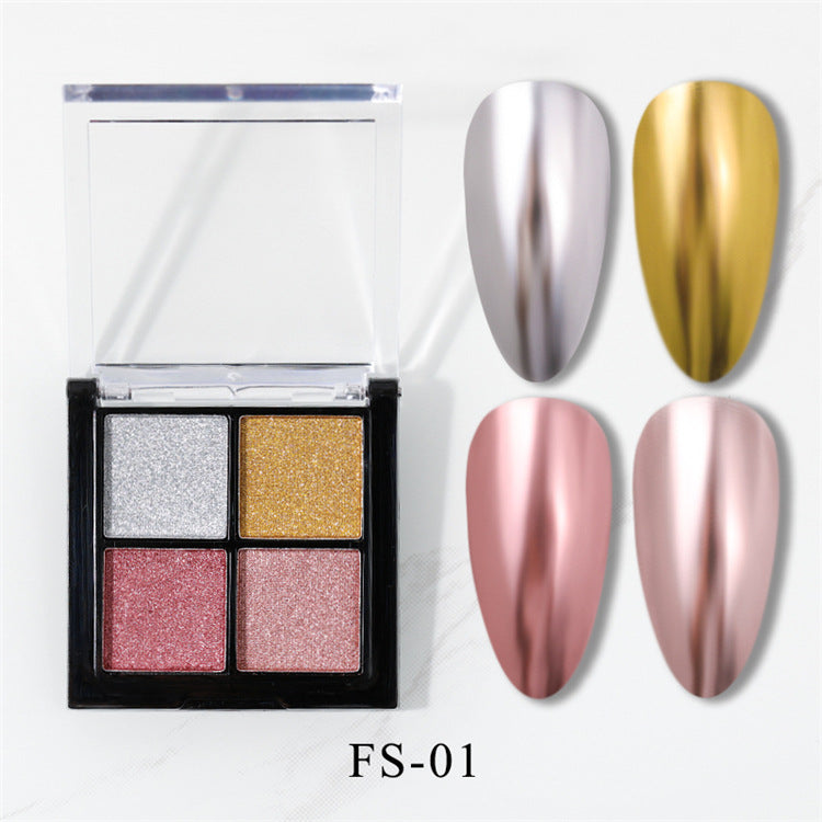 4 Color Soild Mirror Powder Palette Set for Nail Art Laser Aurora Glitter Powder Pigment