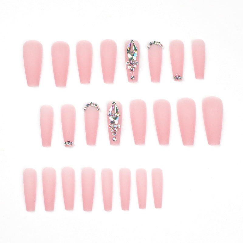 #56 Nude Pink Matte Artificial Nails Coloful Rhinestone Extra Length Ballerina Shape