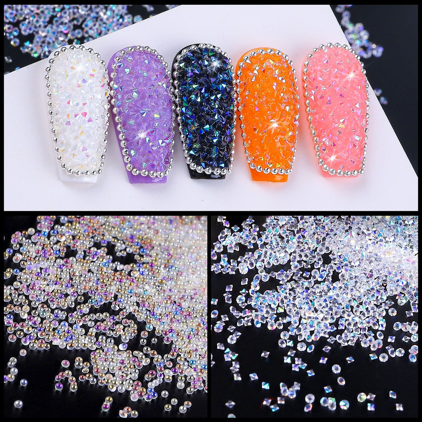 Glitter Rhinestone Iridescent Nail Art AB Gem Shine Like Diamond