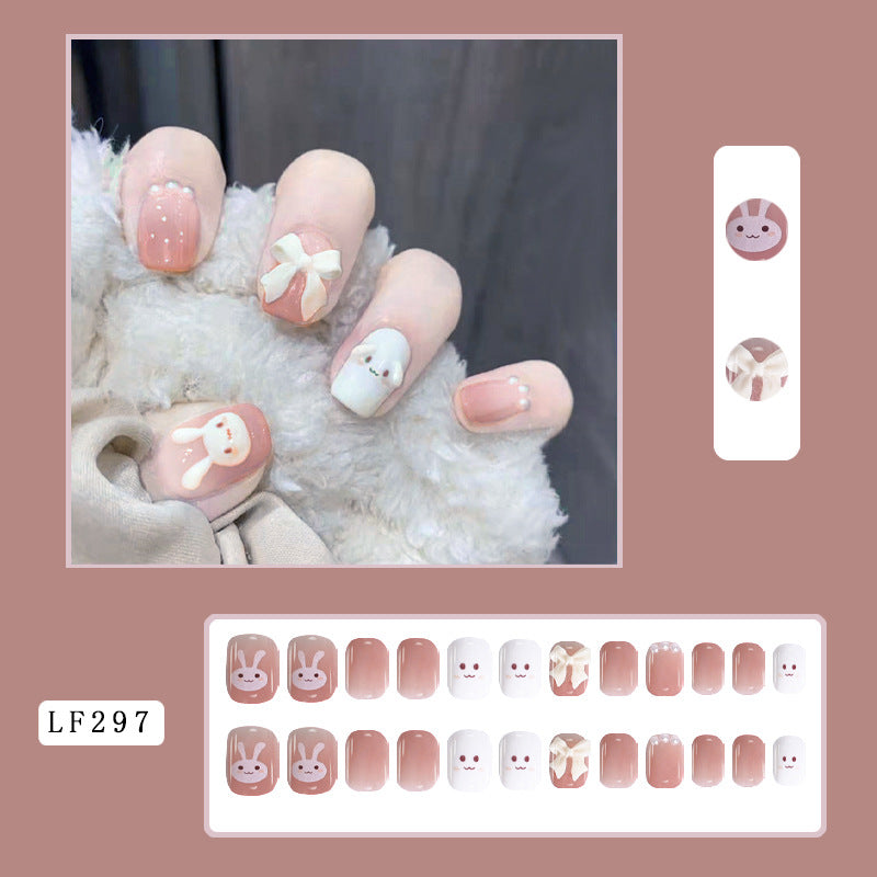 #143 Short Length Squvoal Shape Pink Rabbit Fake Nails Cute Nail Tips