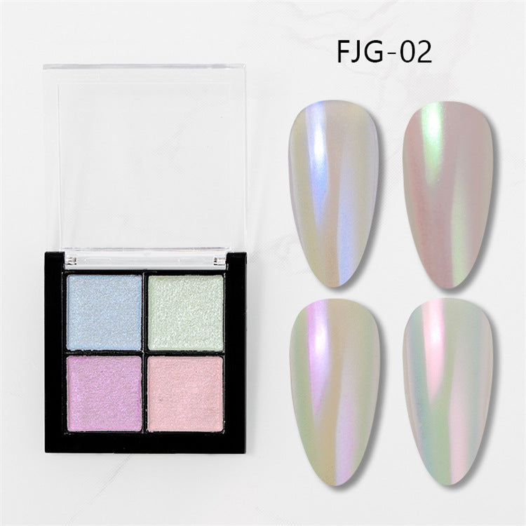 4 Color Soild Mirror Powder Palette Set for Nail Art Laser Aurora Glitter Powder Pigment