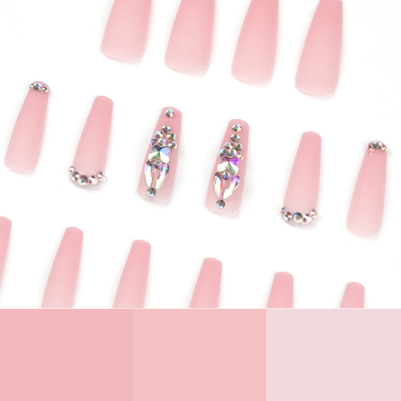 #56 Nude Pink Matte Artificial Nails Coloful Rhinestone Extra Length Ballerina Shape