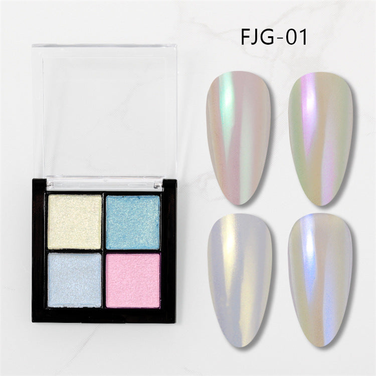 4 Color Soild Mirror Powder Palette Set for Nail Art Laser Aurora Glitter Powder Pigment