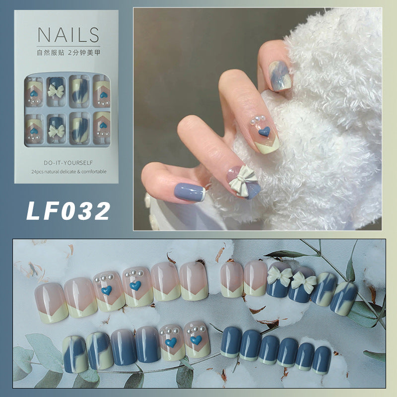 #138 Blue Short Length Press on Nail Squoval Shape Easy Manicure