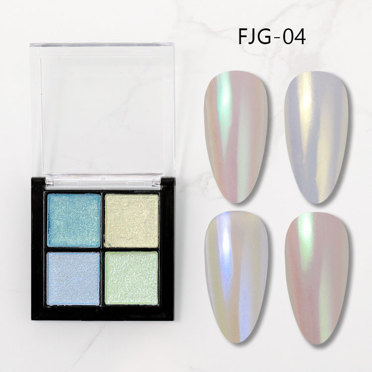 4 Color Soild Mirror Powder Palette Set for Nail Art Laser Aurora Glitter Powder Pigment