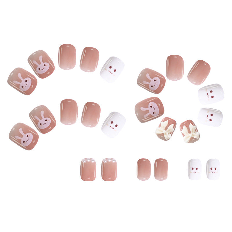 #143 Short Length Squvoal Shape Pink Rabbit Fake Nails Cute Nail Tips