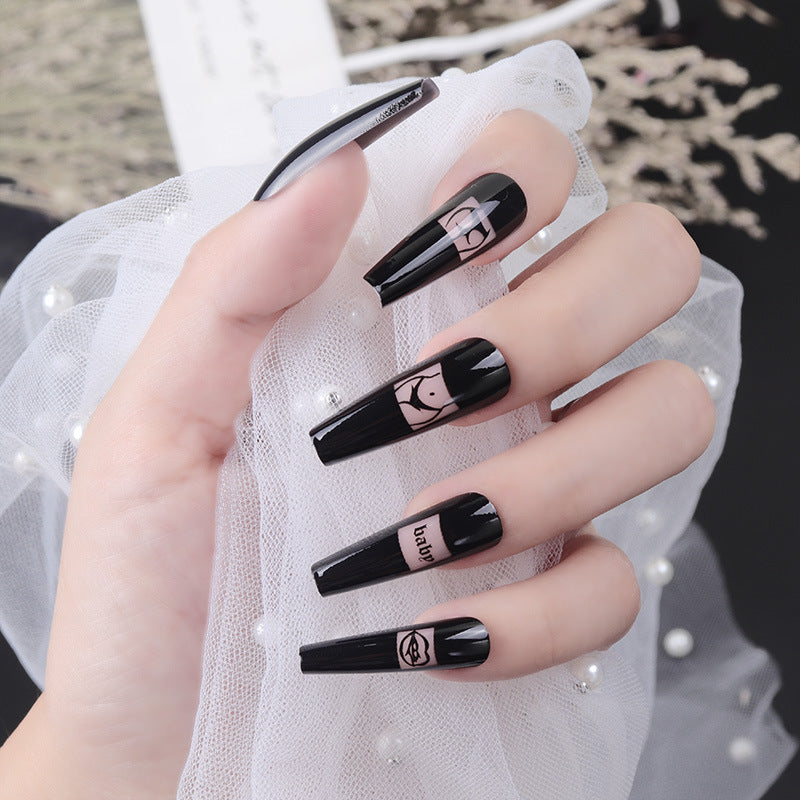 Black Press On Nail Gel Nail Kit Long Length Coffin Nail Art Tips