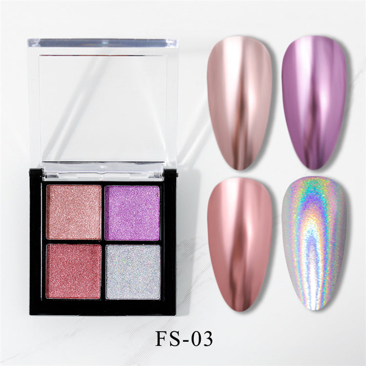 4 Color Soild Mirror Powder Palette Set for Nail Art Laser Aurora Glitter Powder Pigment