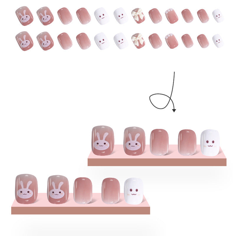 #143 Short Length Squvoal Shape Pink Rabbit Fake Nails Cute Nail Tips