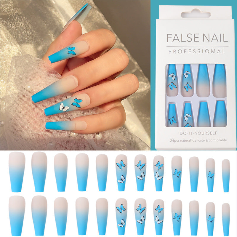 Blue Butterfly Press on Nail Kit Fake Nails False Coffin Nail Art Tips