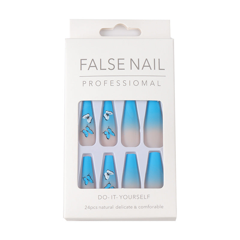 Blue Butterfly Press on Nail Kit Fake Nails False Coffin Nail Art Tips