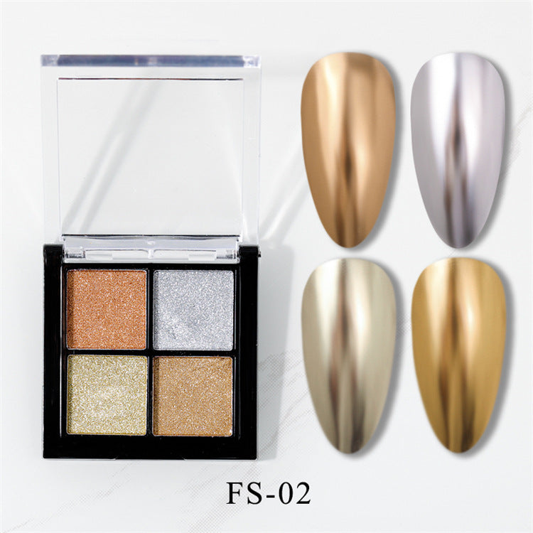 4 Color Soild Mirror Powder Palette Set for Nail Art Laser Aurora Glitter Powder Pigment