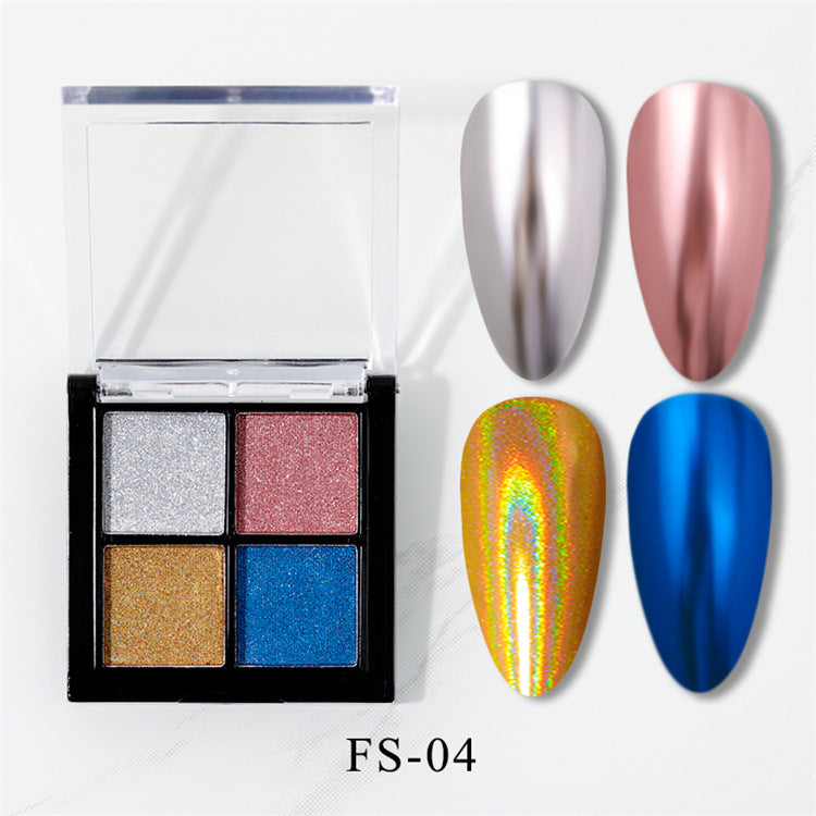 4 Color Soild Mirror Powder Palette Set for Nail Art Laser Aurora Glitter Powder Pigment