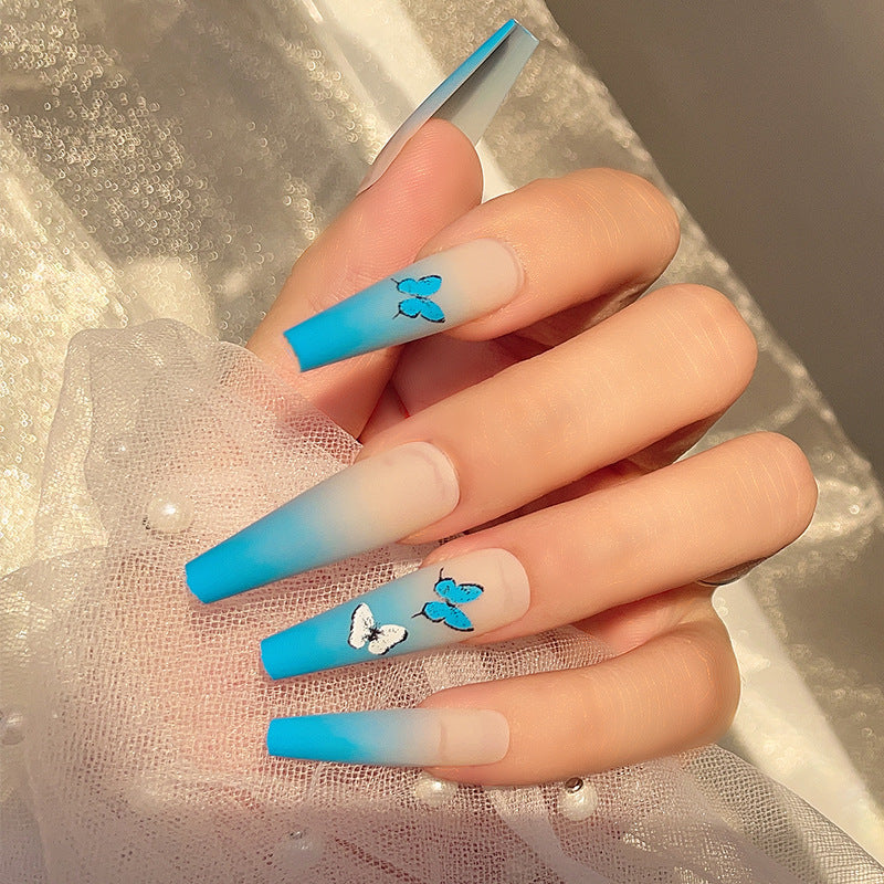 Blue Butterfly Press on Nail Kit Fake Nails False Coffin Nail Art Tips