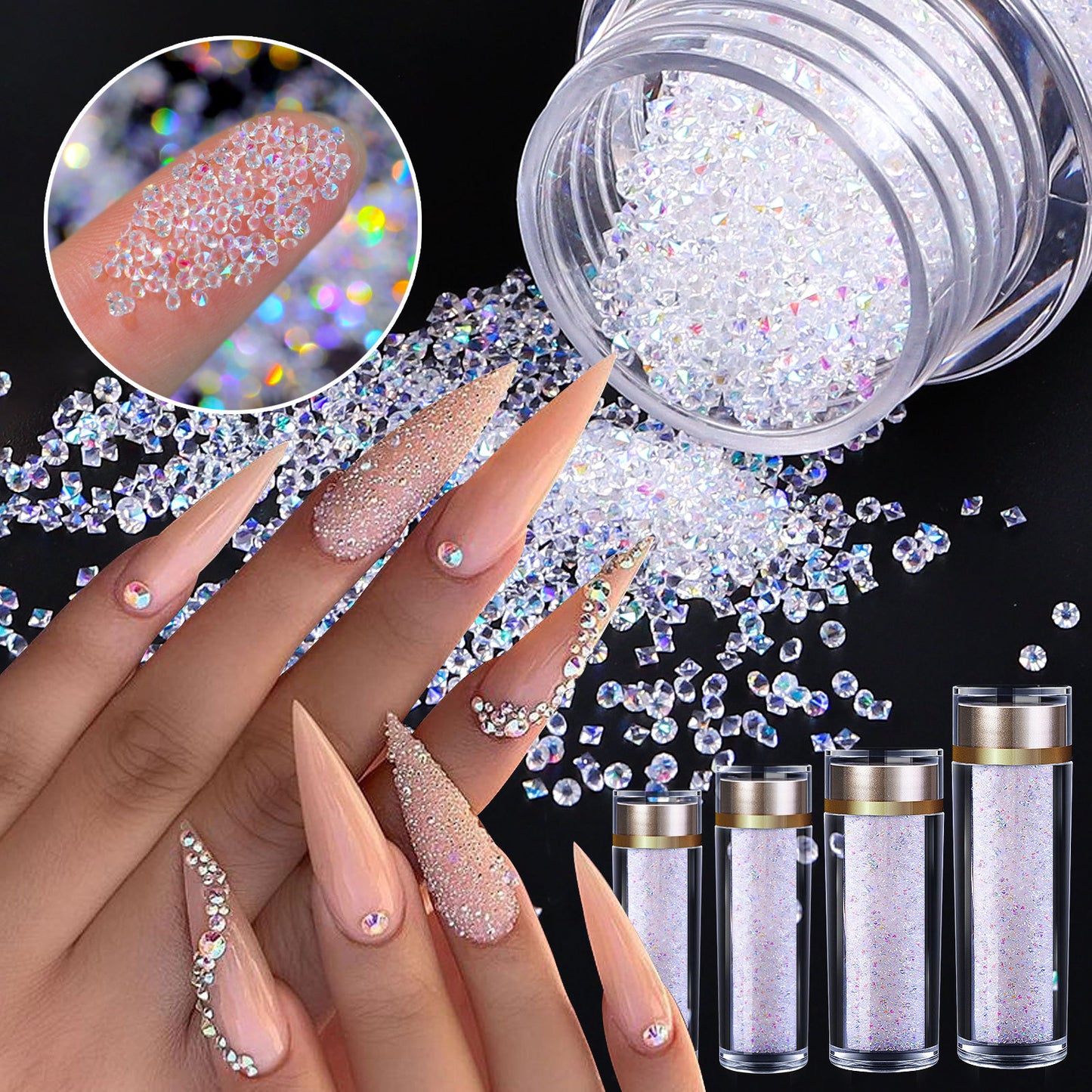 Glitter Rhinestone Iridescent Nail Art AB Gem Shine Like Diamond