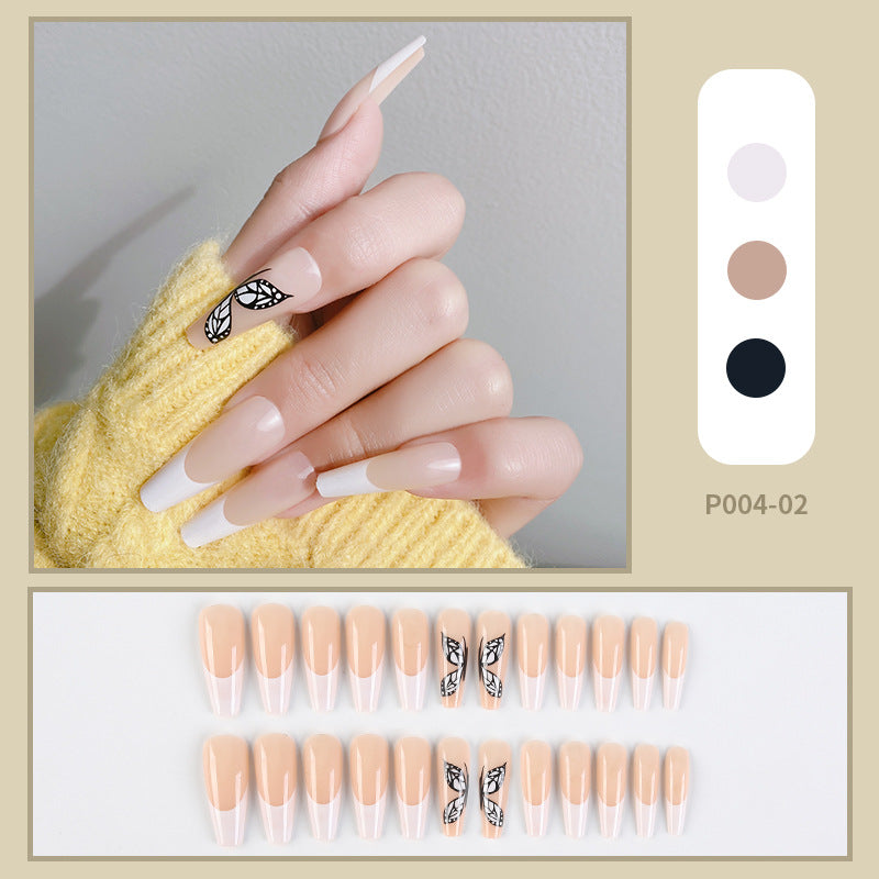 PressOn Nails Long Coffin Nails French Manicure Acrylic Artificial Tips