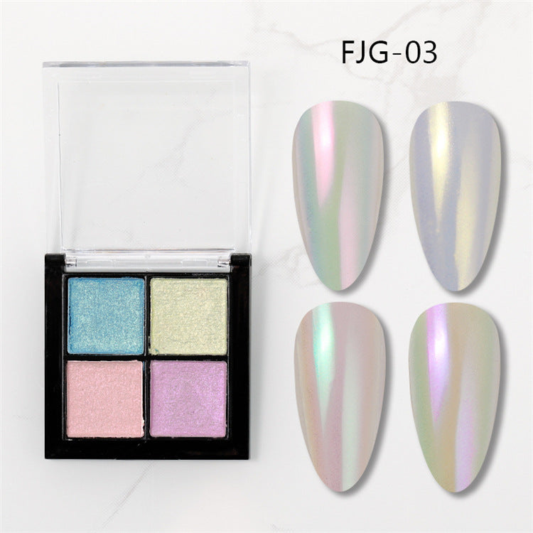 4 Color Soild Mirror Powder Palette Set for Nail Art Laser Aurora Glitter Powder Pigment