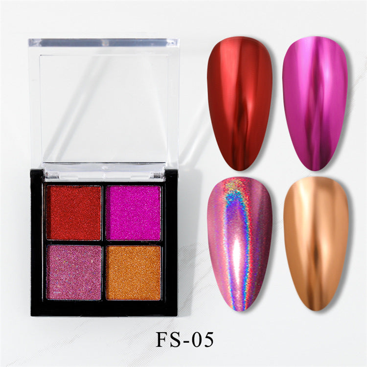 4 Color Soild Mirror Powder Palette Set for Nail Art Laser Aurora Glitter Powder Pigment