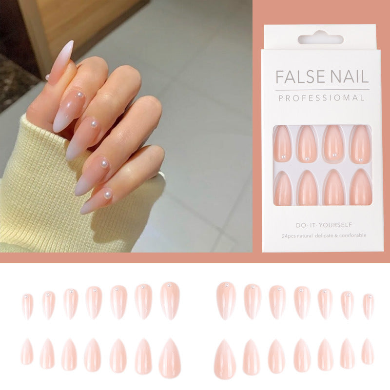 #25 Medium Length Pink Almond Shape Fake Nails