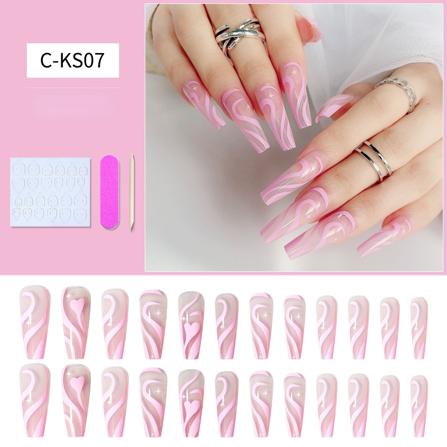 Press On Nail Kit Long Length Polish-Free False Coffin Nail Art Tips