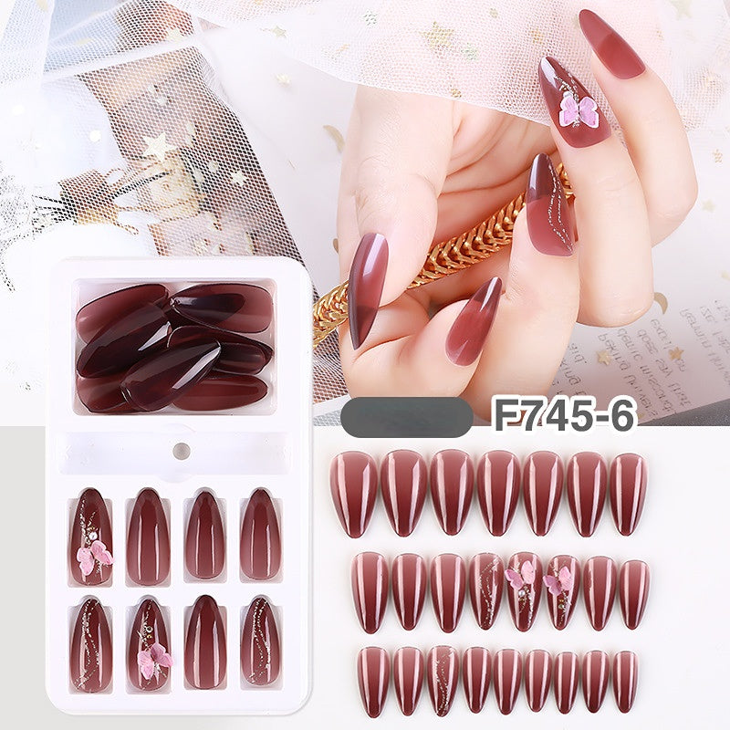 Gradient Fake Press On Nails Glossy Coffin Tips Artificial Nails