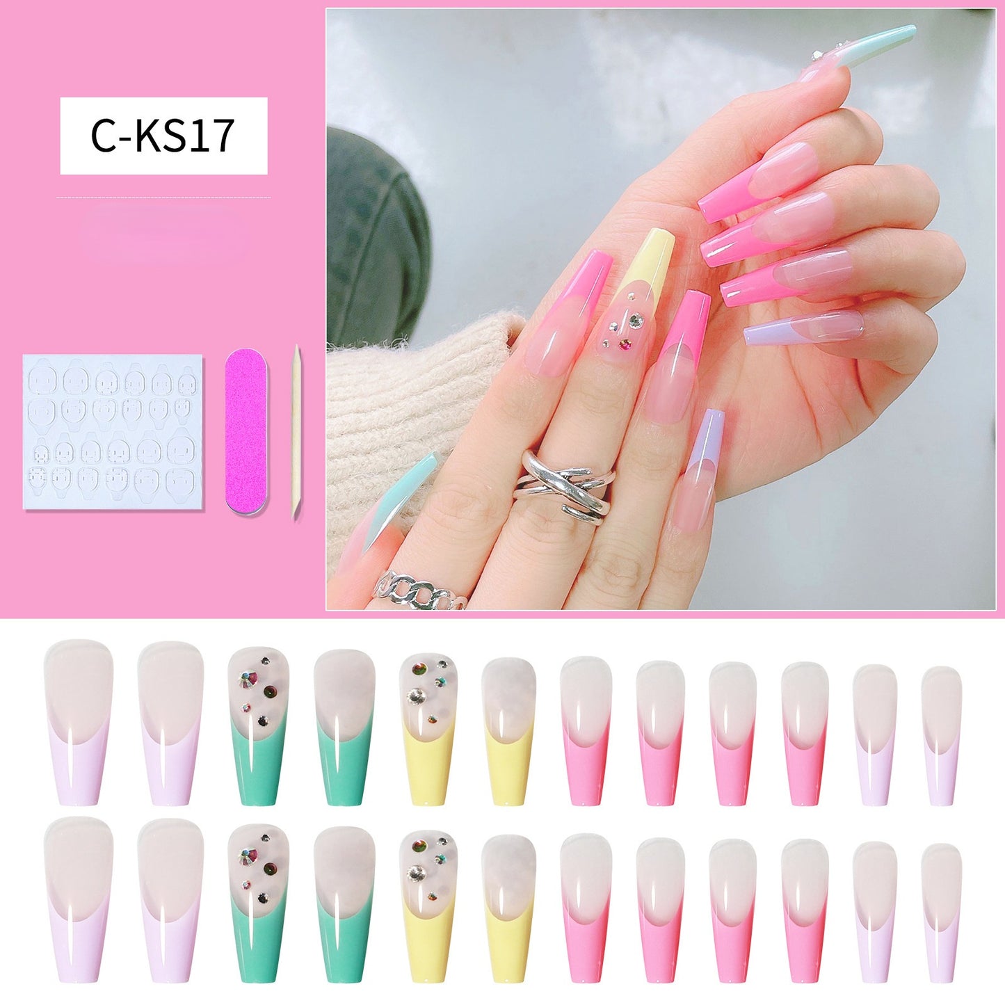 Press On Nail Kit Long Length Polish-Free False Coffin Nail Art Tips