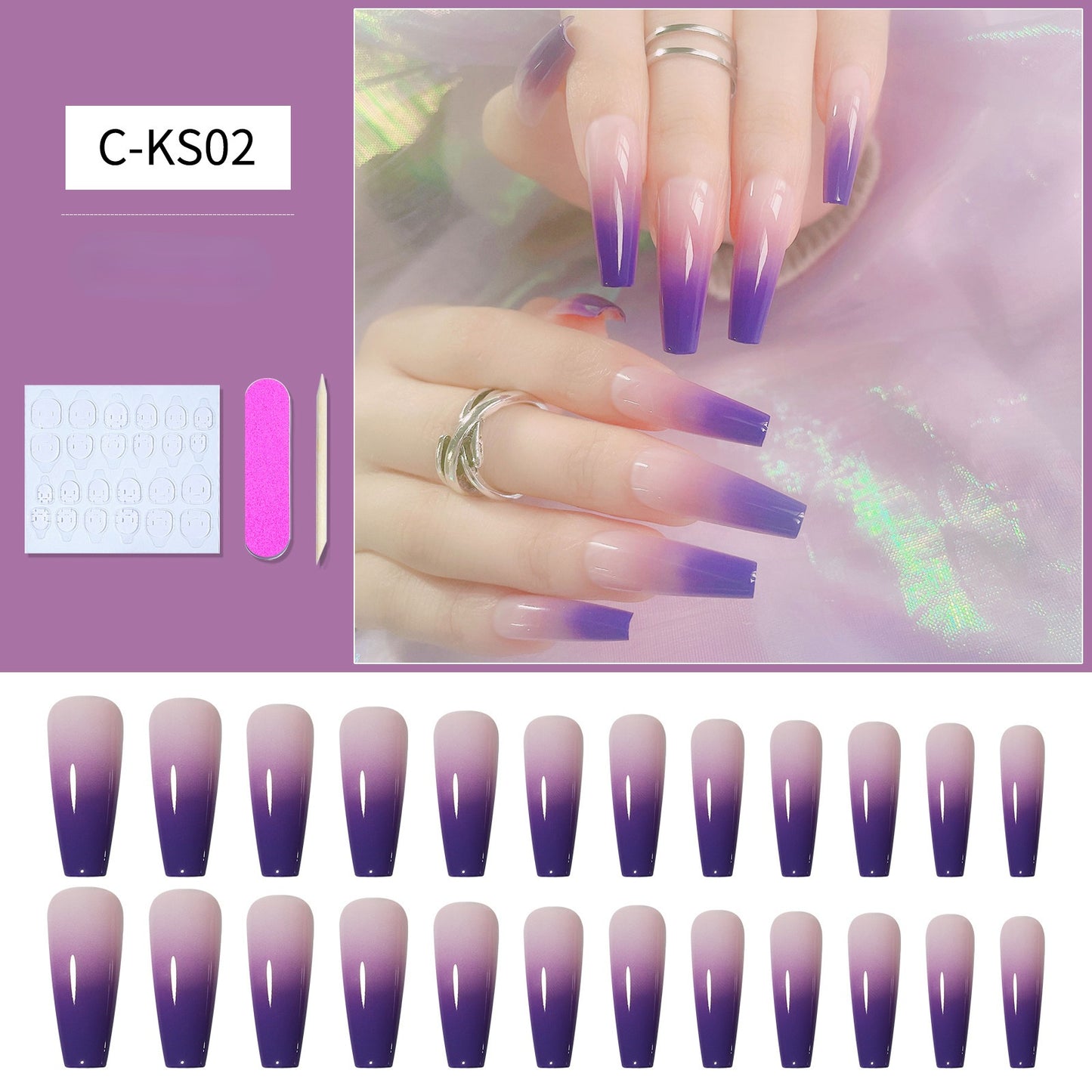 Press On Nail Kit Long Length Polish-Free False Coffin Nail Art Tips