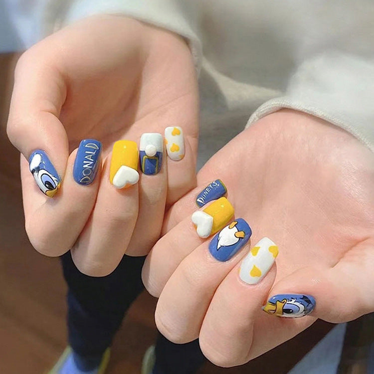 #135 Short Length Squoval Shape Cute Cartoon Duck Press on Nail