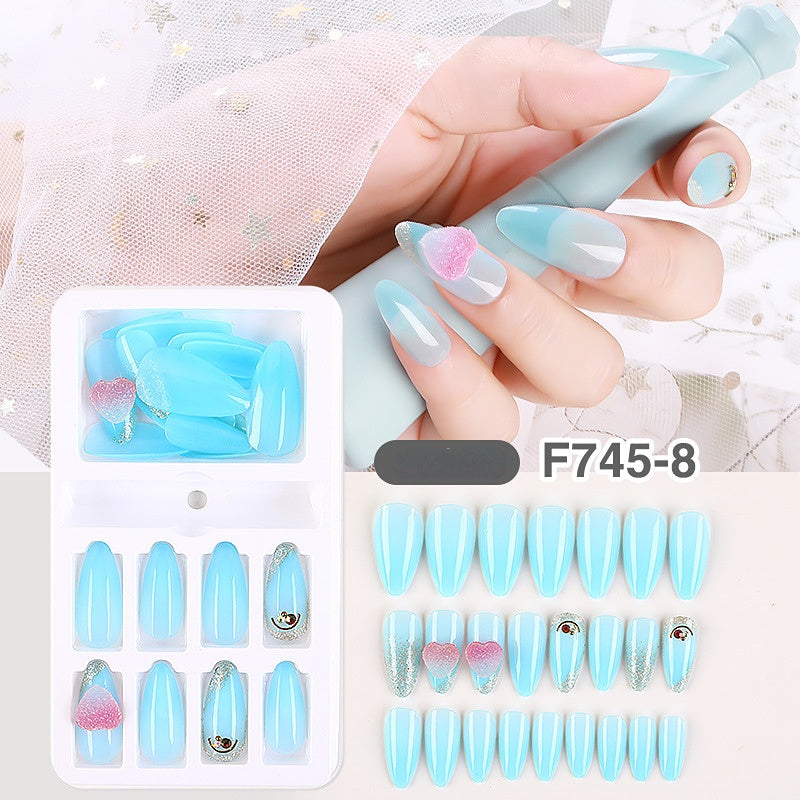 Gradient Fake Press On Nails Glossy Coffin Tips Artificial Nails