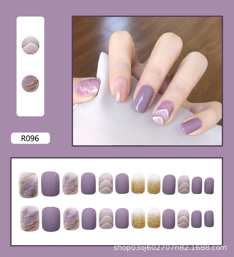 #121 Short Length Squoval Shape Purple Glitter Cute Press on Nail