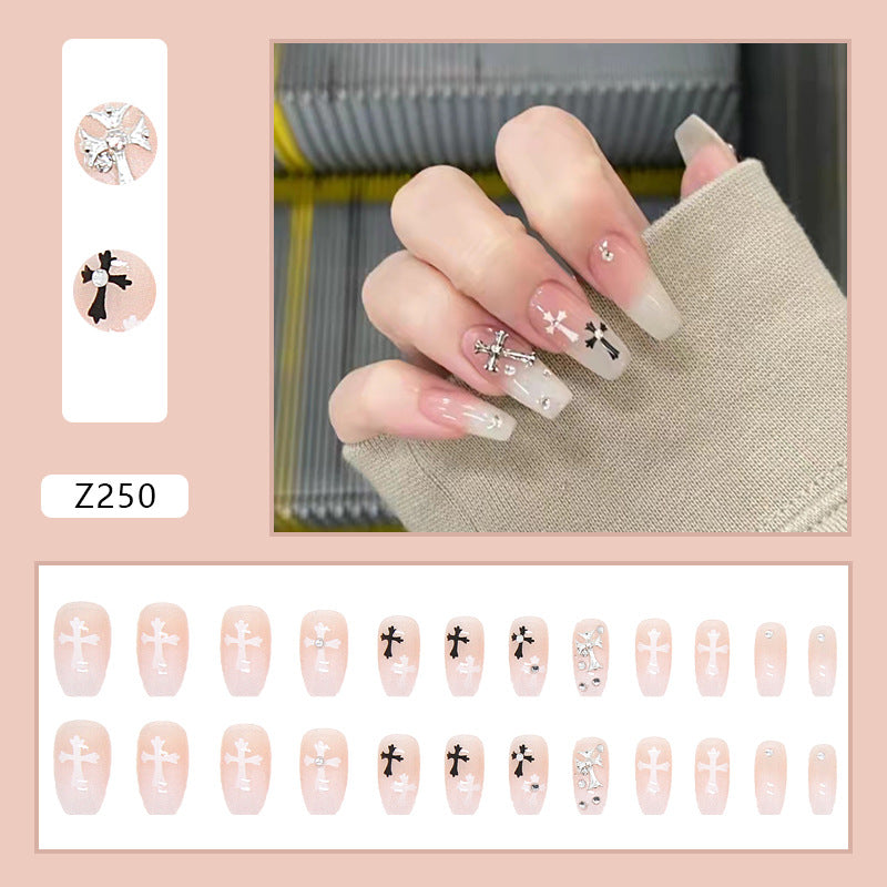 #27 Medium Length Ballerina Shape Pink Cross Press on Nail