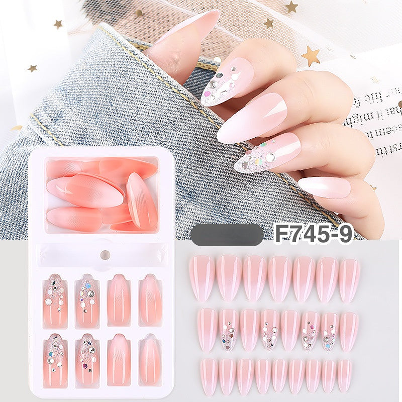 Gradient Fake Press On Nails Glossy Coffin Tips Artificial Nails