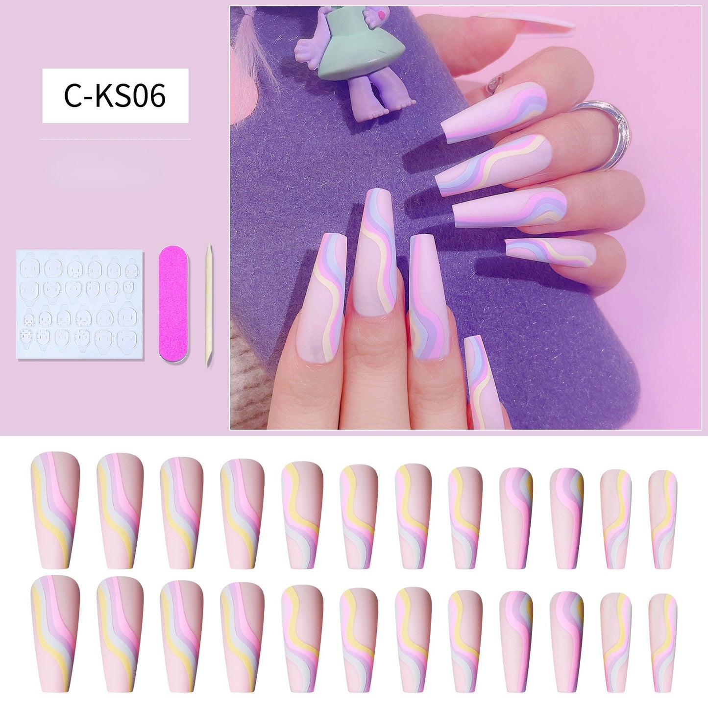 Press On Nail Kit Long Length Polish-Free False Coffin Nail Art Tips