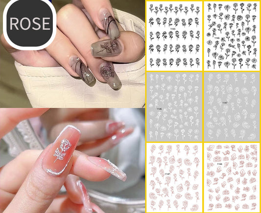 3D Rose Nail Art Sticker Black Flower Hollow Sticker