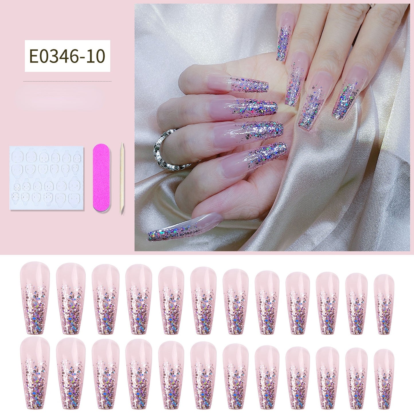 Press On Nail Kit Long Length Polish-Free False Coffin Nail Art Tips