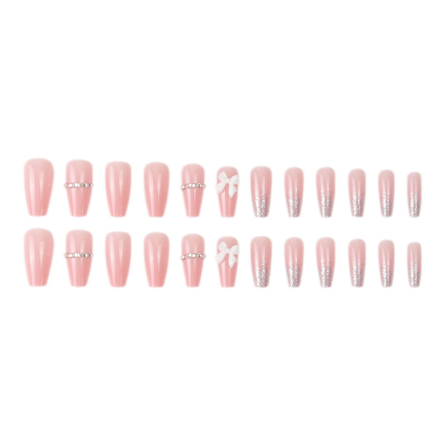 #45 Medium Length Coffin Shape Pink Press on Nail Butterfly Fake Nail