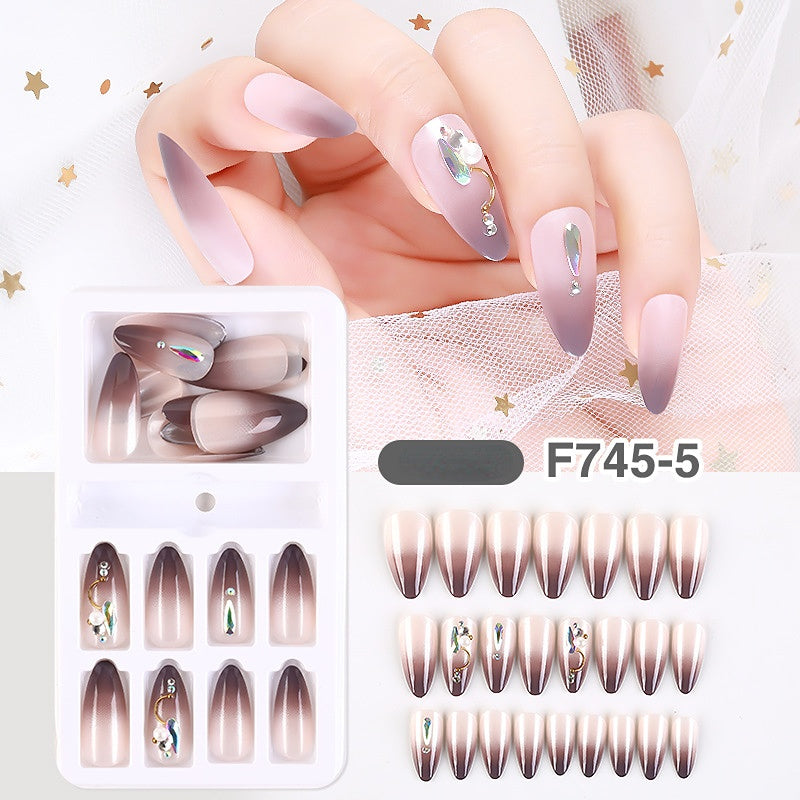 Gradient Fake Press On Nails Glossy Coffin Tips Artificial Nails