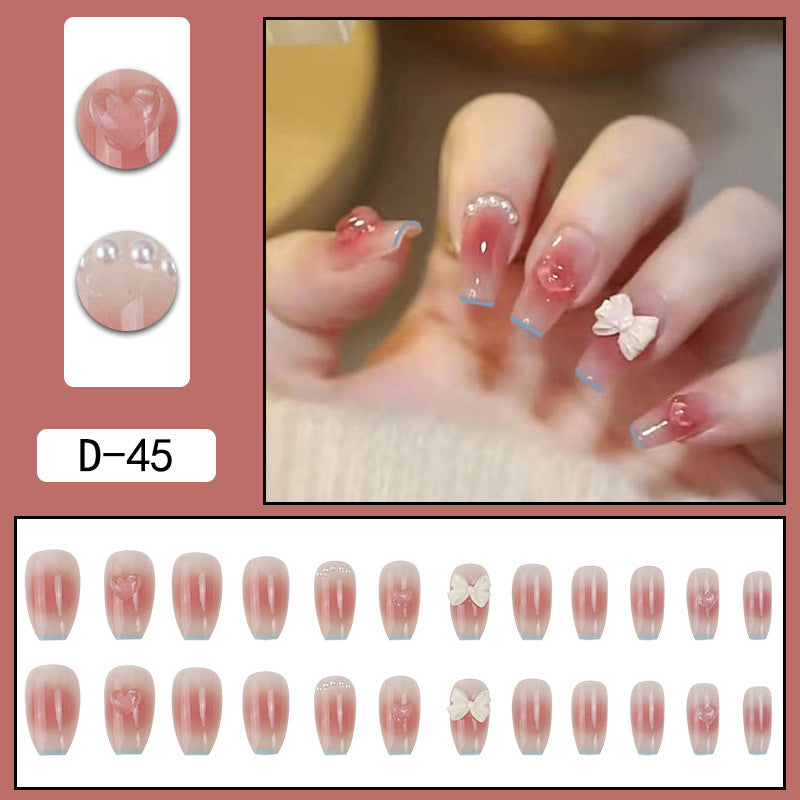 #26 Medium Length Pink Bloomming Ballerina Shape Bowknot Fake Nails